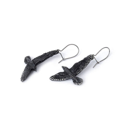 Pewter Black Raven Earrings
