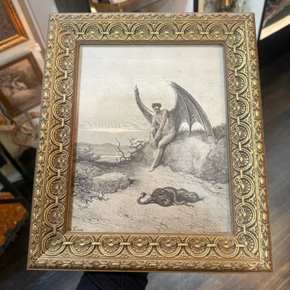 Antique Framed Paradise Lost Gustave Dore Scene Serpent
