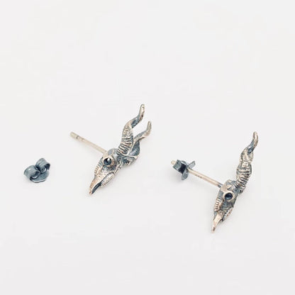 Sterling Silver Skull Goat Head Stud Earrings