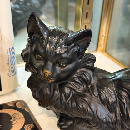 Antique 1940’s Lounging Black Cat Statue 12”