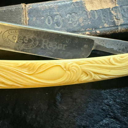 Antique Art Nouveau Woman Face Celluloid Razor With Box