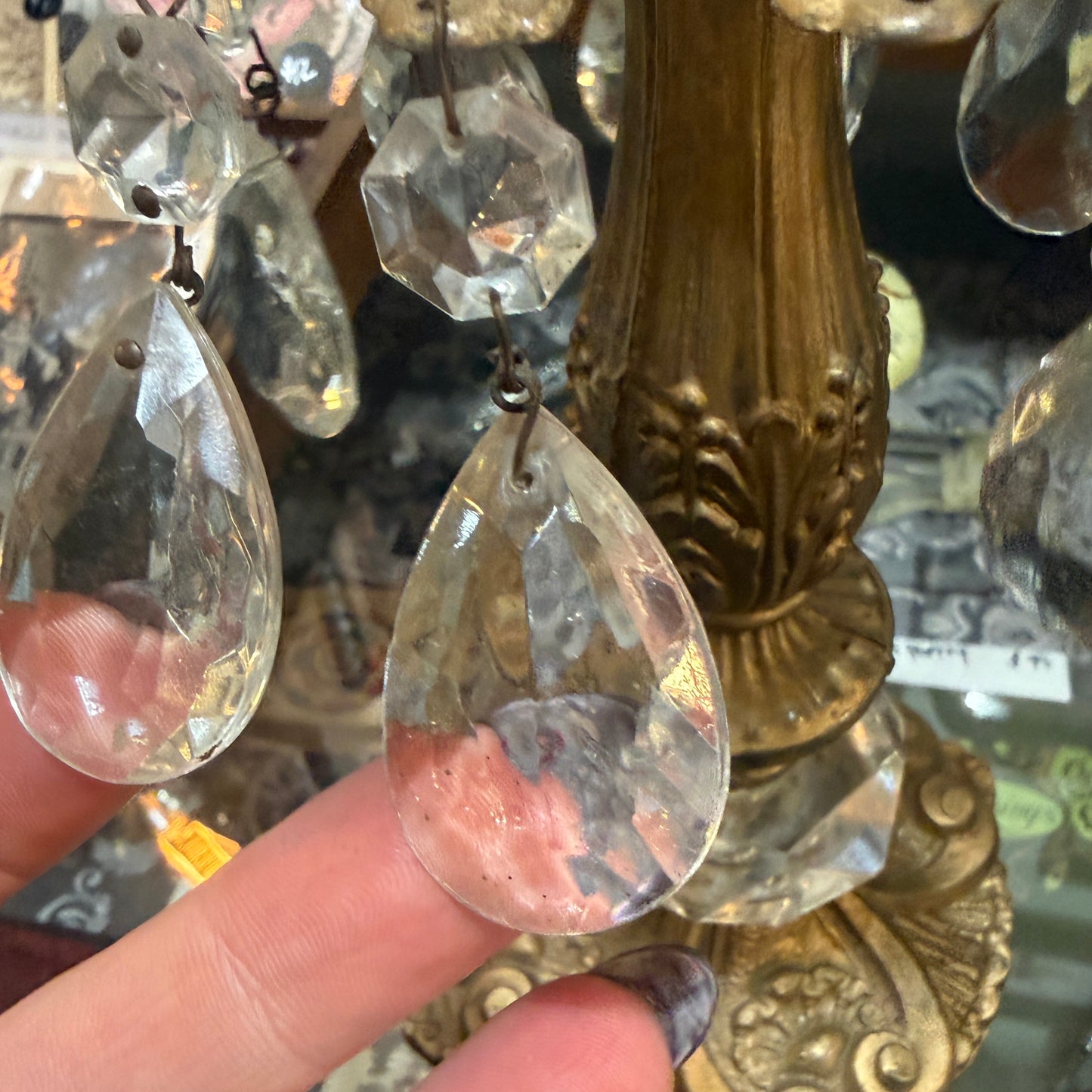 Antique Gold & Crystal Candelabra Set