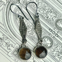 Load image into Gallery viewer, Sterling Gothic Victorian Smoky Quartz Drop Earrings
