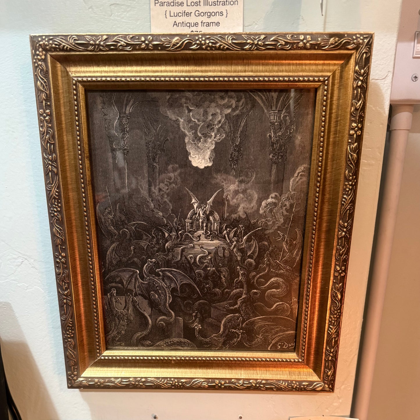 Antique Framed Paradise Lost Gustave Dore Scene Throne