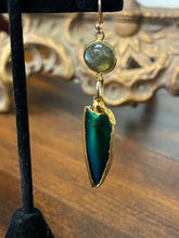 Load image into Gallery viewer, Beetle Elytra Labradorite Gold Filled Earrings
