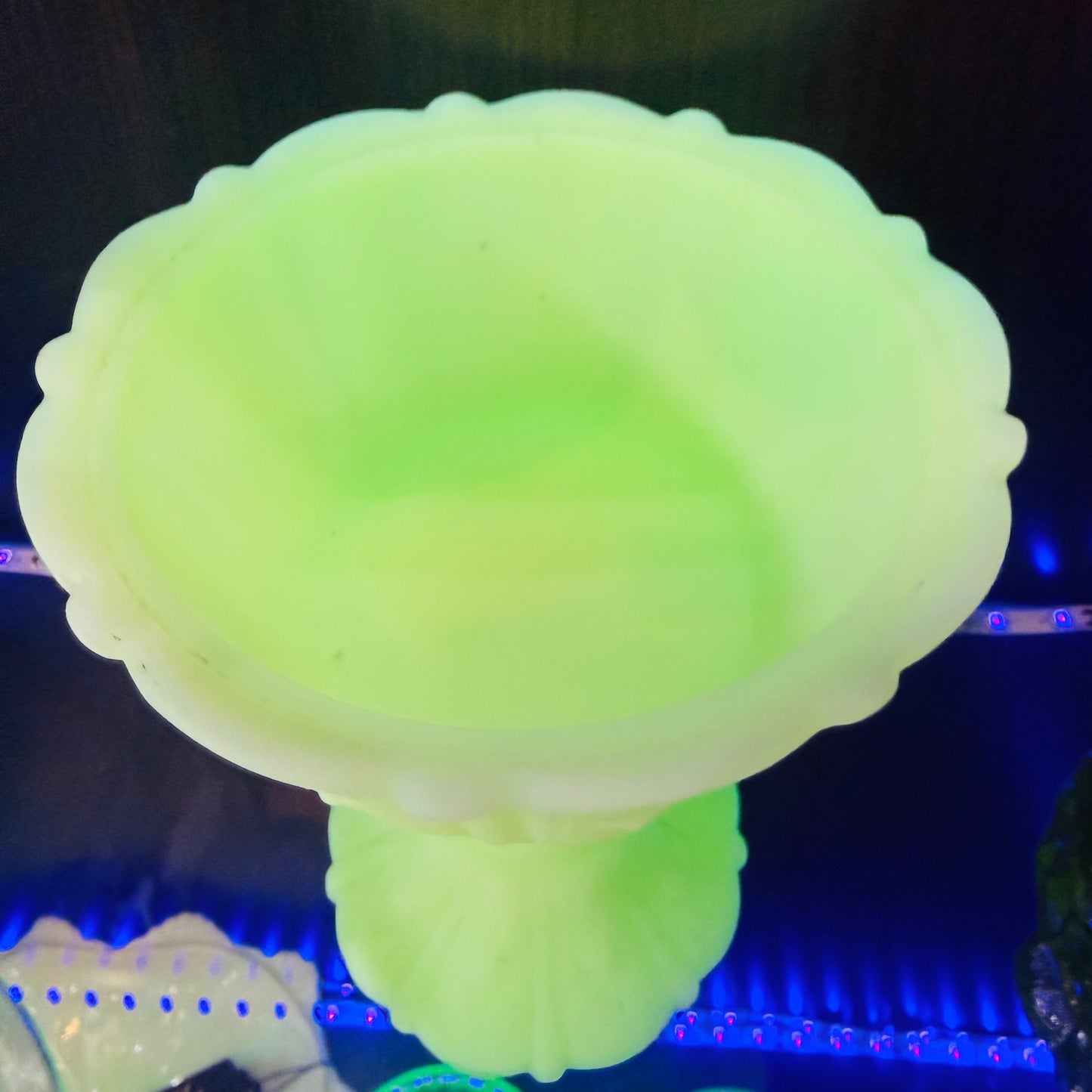 Antique Uranium Glass Fenton Candy Dish