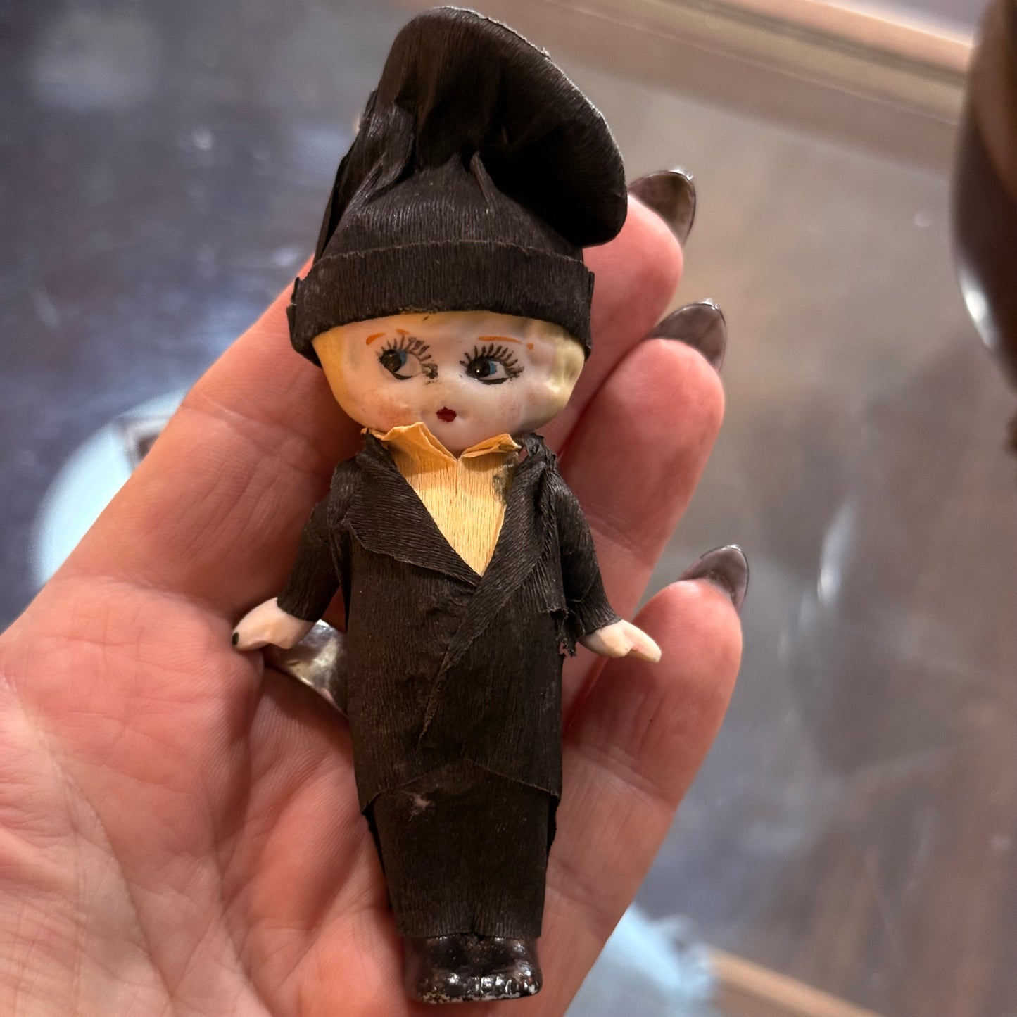 Antique 1930’s Porcelain Kewpie Doll Crepe Clothing