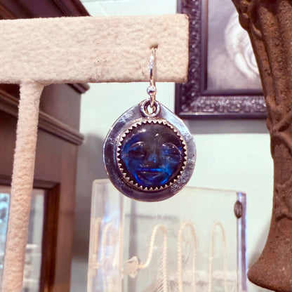 Sterling Labradorite Carved Moon Face Earrings