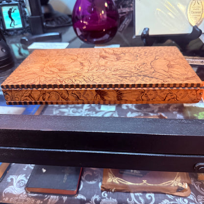 Antique Art Nouveau Pyrography Hinged Wooden Poppy Box