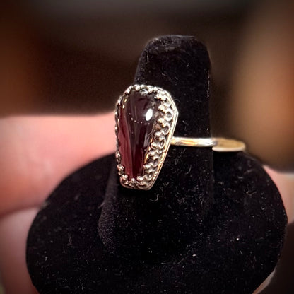 Sterling Garnet Coffin Ring Handmade