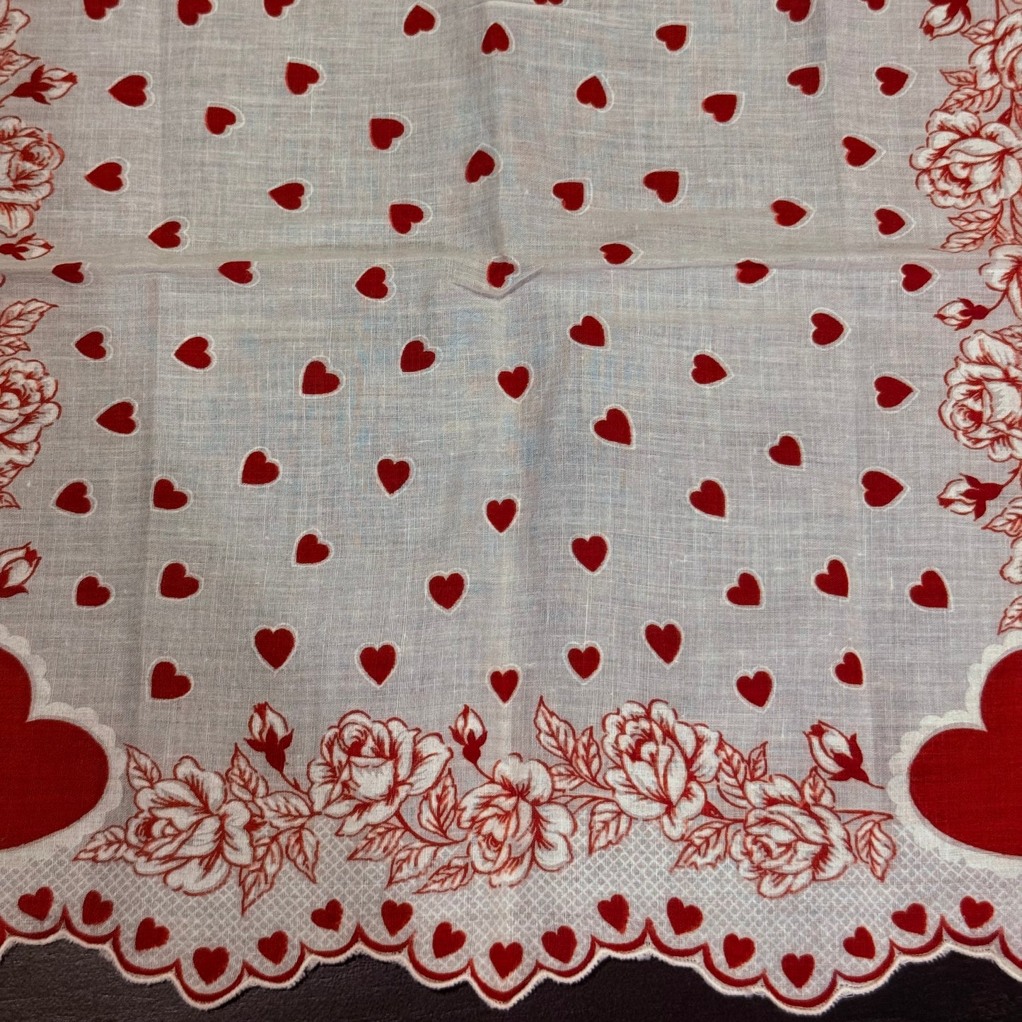 Antique Valentine Hearts Handkerchief Scalloped