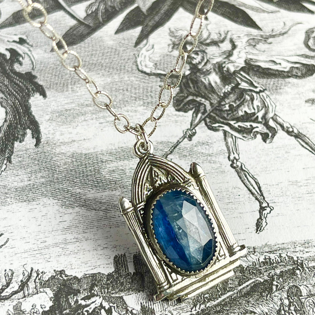 Victorian Birdcage Sterling Necklace Blue Kyanite