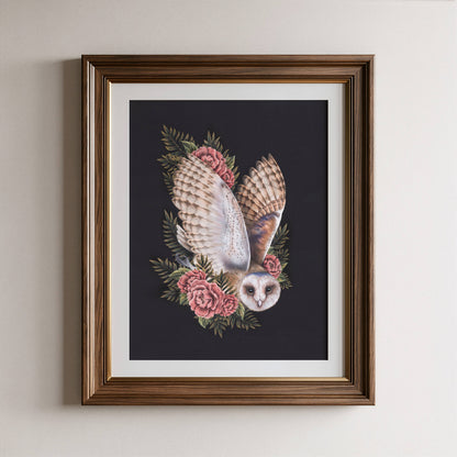 Barn Owl & Peonies Fine Art Print