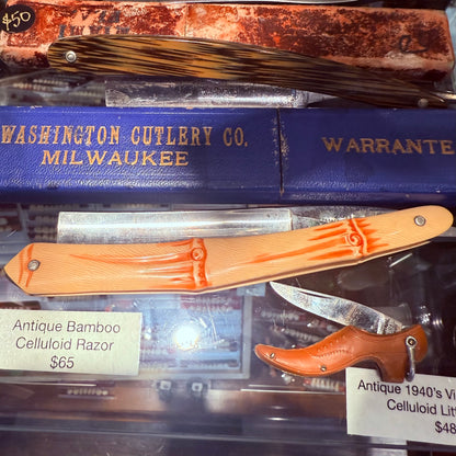 Antique Bamboo Celluloid Razor Original Box