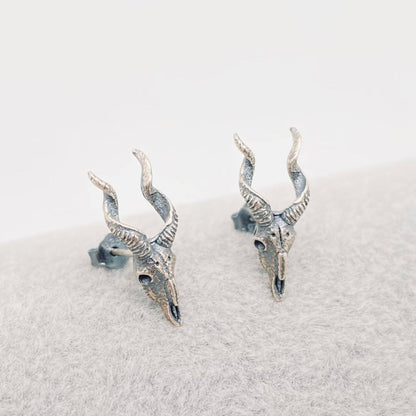 Sterling Silver Skull Goat Head Stud Earrings