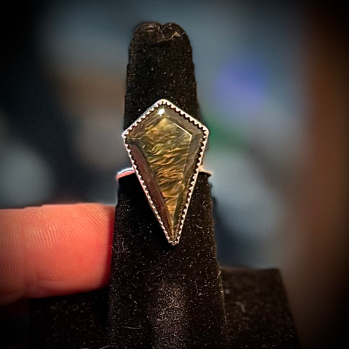 Sterling Velvet Obsidian Coffin Ring Handmade