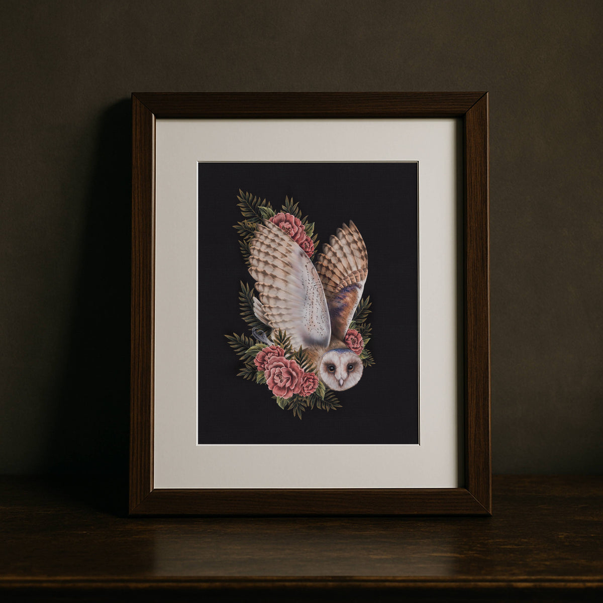 Barn Owl & Peonies Fine Art Print