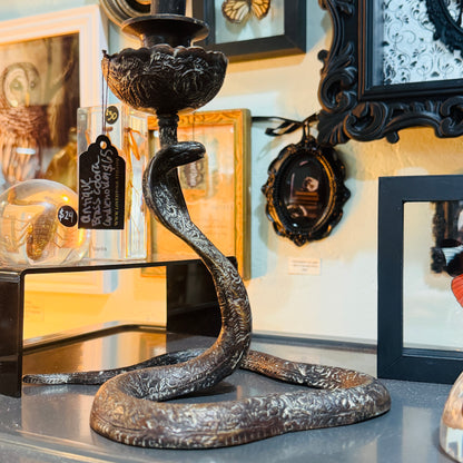 Antique Black Metal Coiled Cobra Candleholder