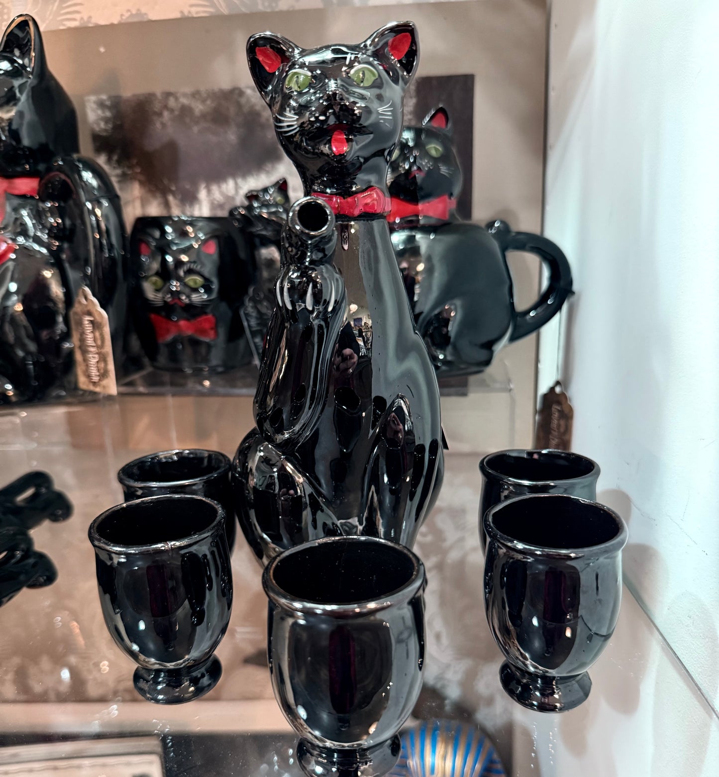 Antique 1940’s Black Cat Decanter Set