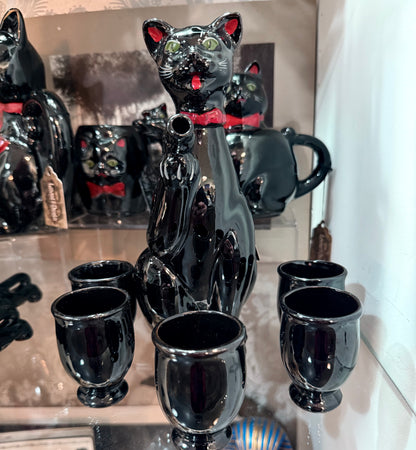 Antique 1940’s Black Cat Decanter Set