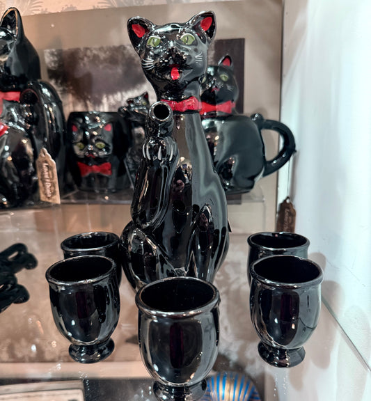 Antique 1940’s Black Cat Decanter Set