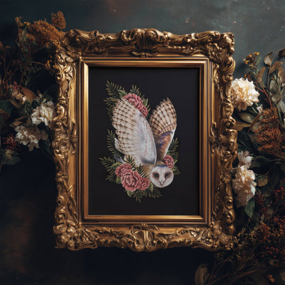 Barn Owl & Peonies Fine Art Print
