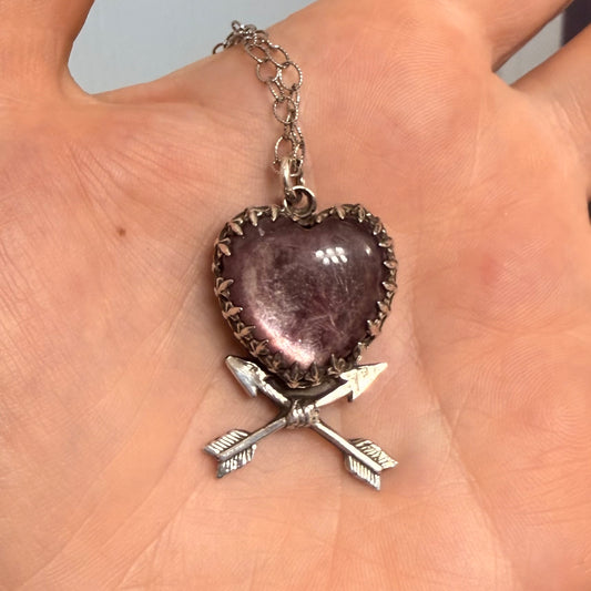 Lepidolite Heart & Arrows Handmade Sterling Necklace