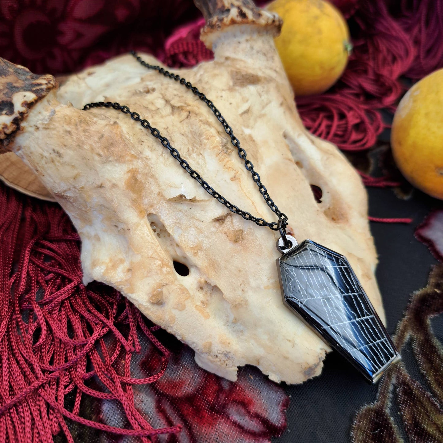 Real Spiderweb Coffin Black Necklace