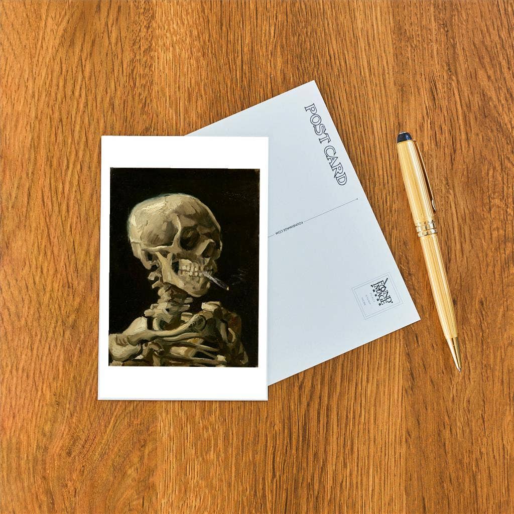 Postcard Skull Smoking Cigarette