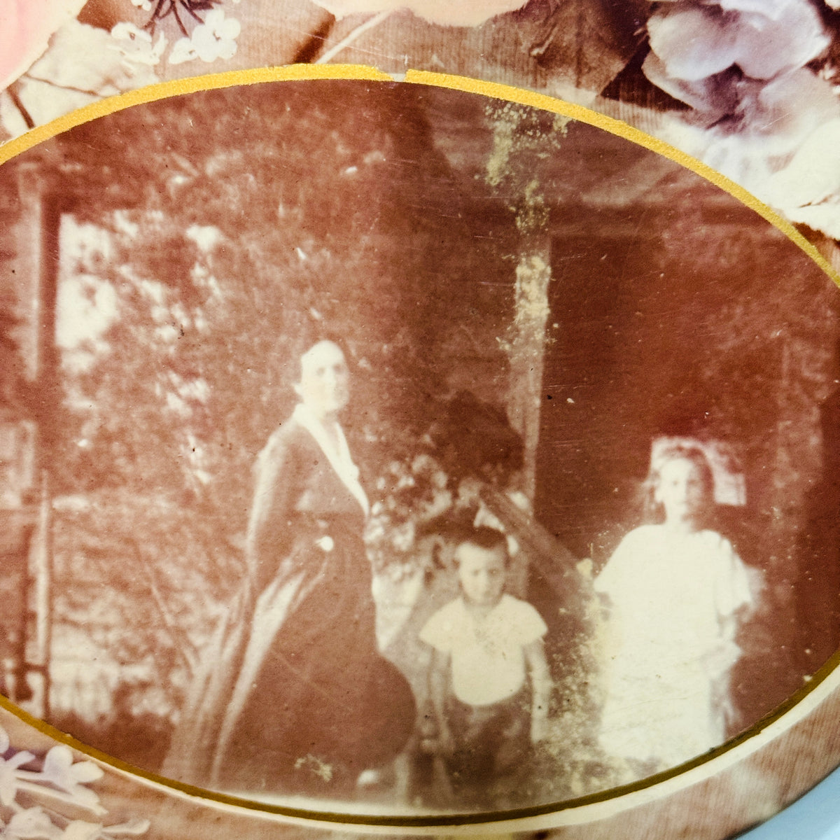Victorian Floral Celluloid Family Photo Memorial