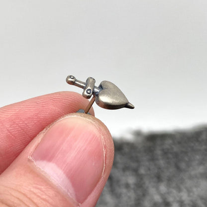 Sterling Silver Sword Piercing Through Heart Earrings