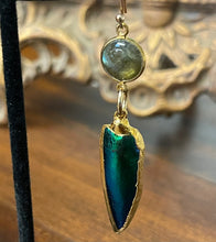 Load image into Gallery viewer, Beetle Elytra Labradorite Gold Filled Earrings

