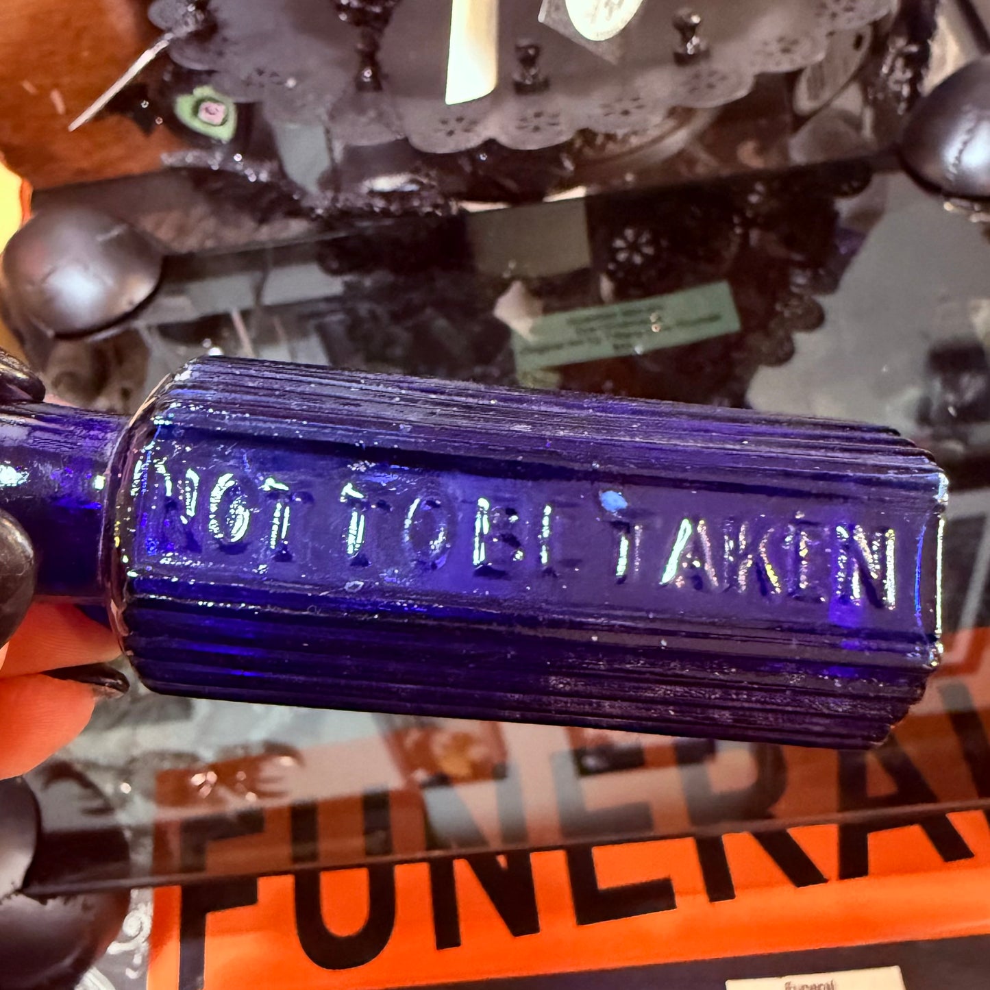 Antique Cobalt Poison Bottle Hexagonal 3”