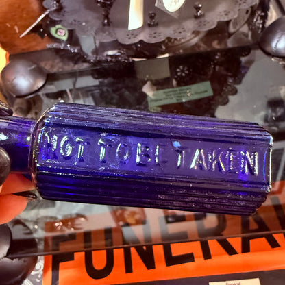 Antique Cobalt Poison Bottle Hexagonal 3”
