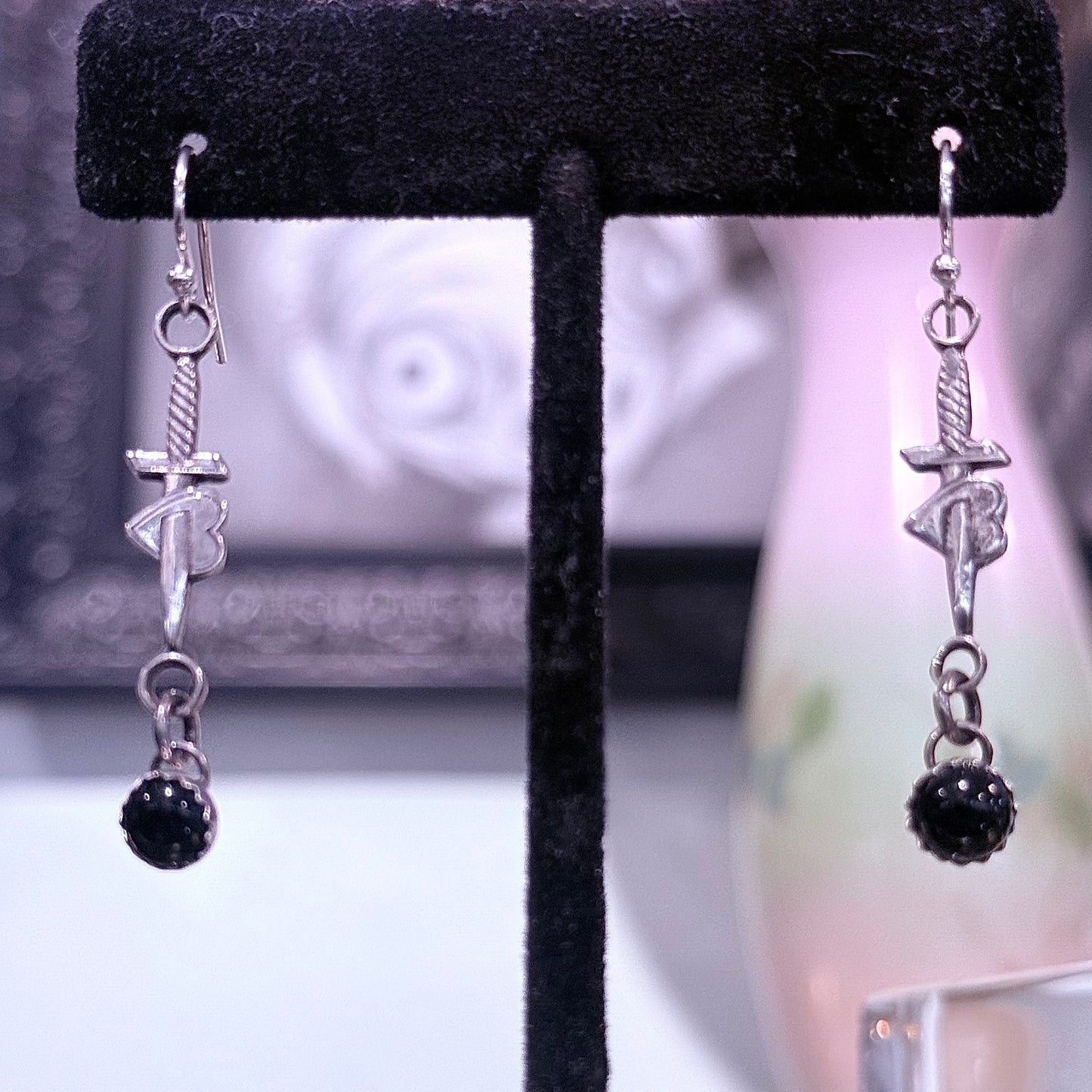 Gothic Victorian Handmade Dagger Heart Sterling Earrings