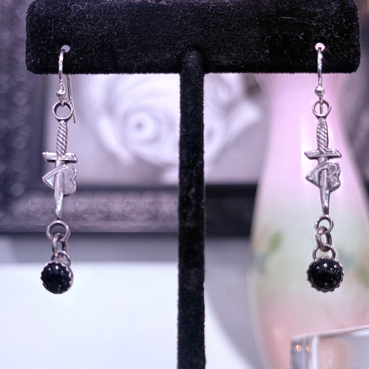 Gothic Victorian Handmade Dagger Heart Sterling Earrings