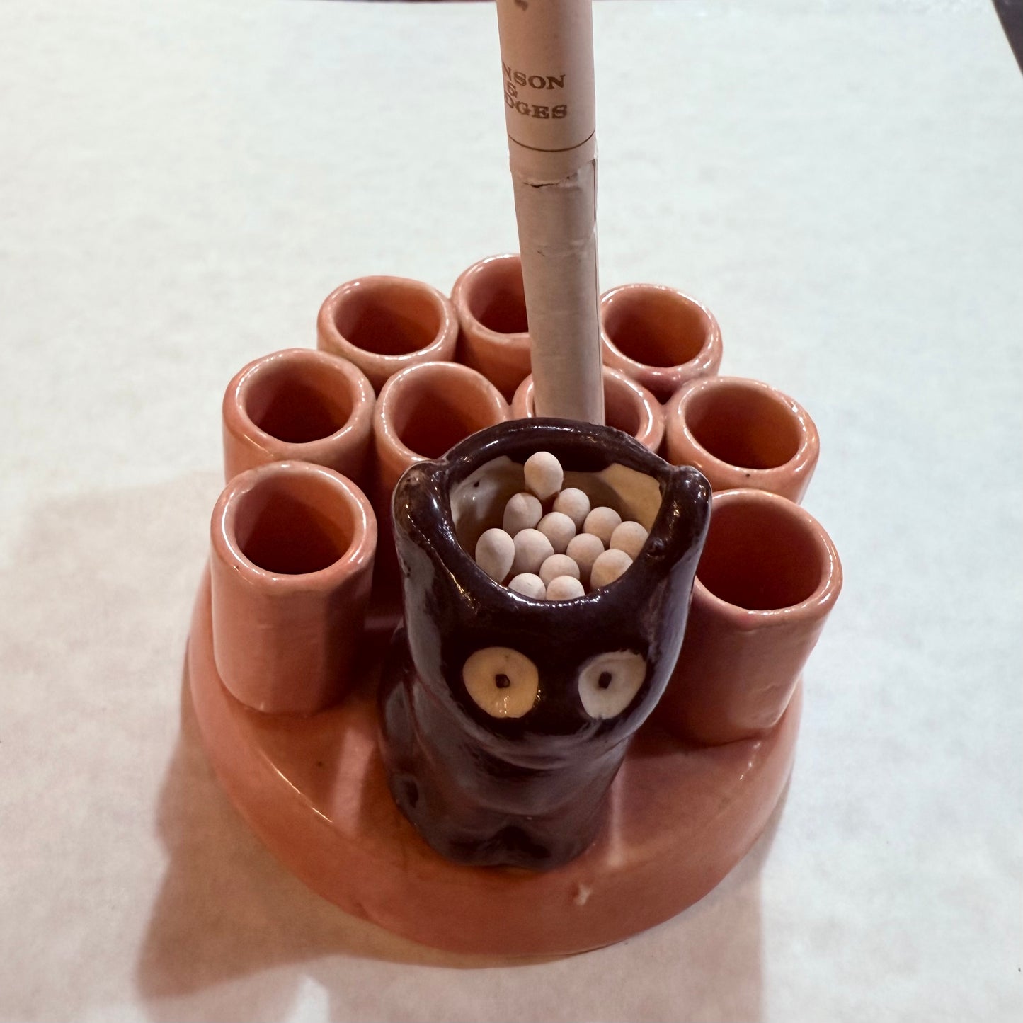 Antique 1940’s Japan Black Cat Match Holder