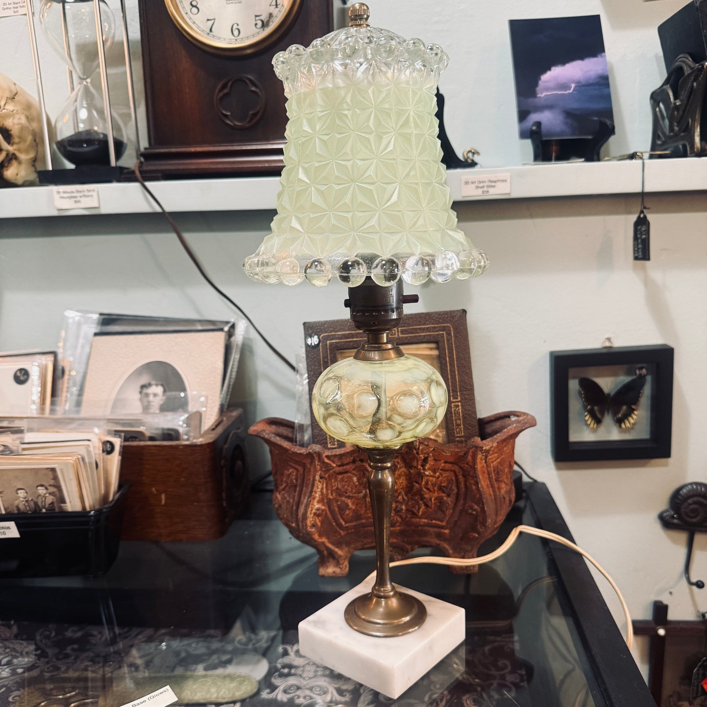 Antique Uranium Glass Budoir Lamp