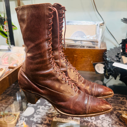 Victorian Brown Leather Witch Boots