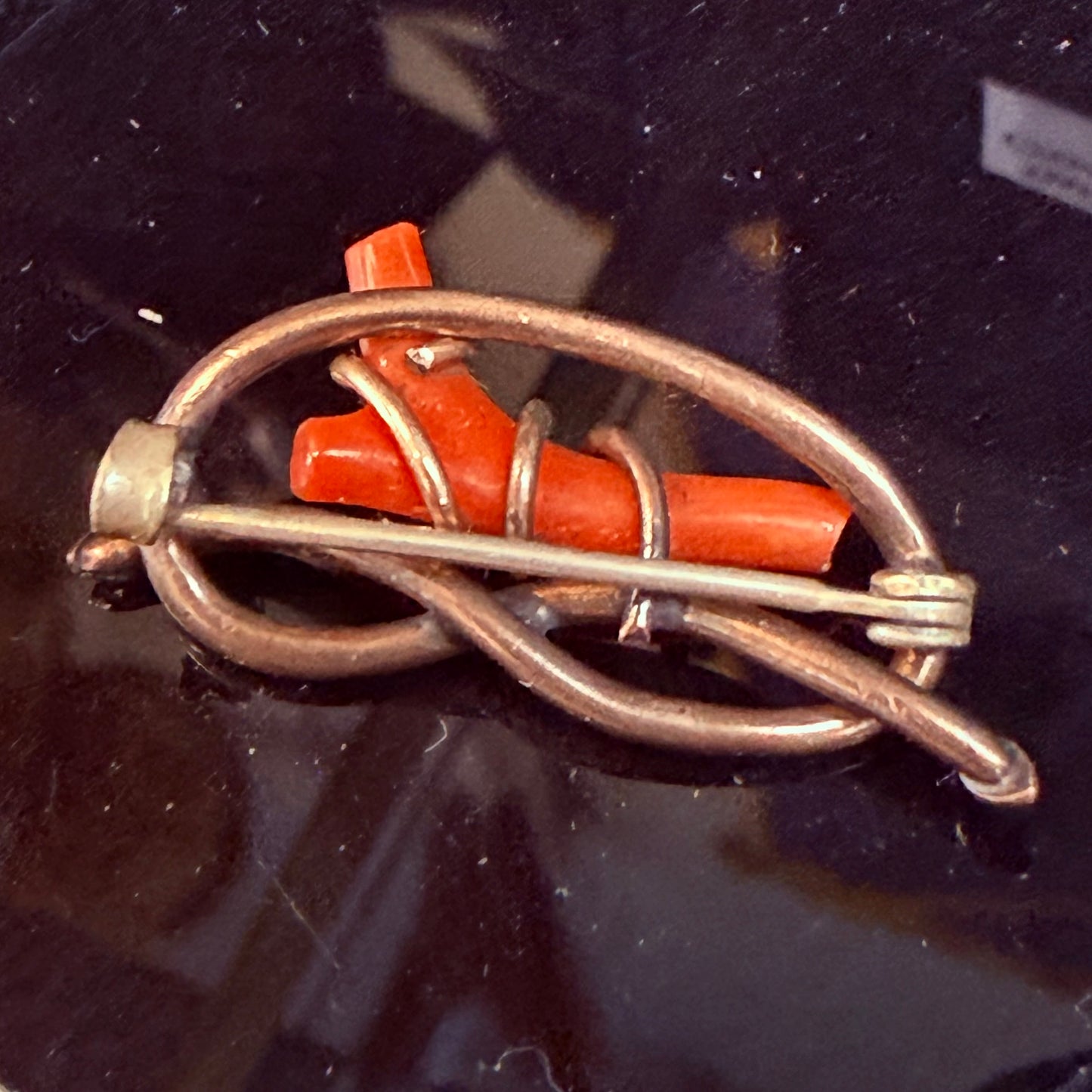 Victorian Coral Gold Filled Lovers Knot Brooch