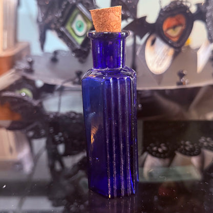 Antique Cobalt Poison Bottle Hexagonal 3”