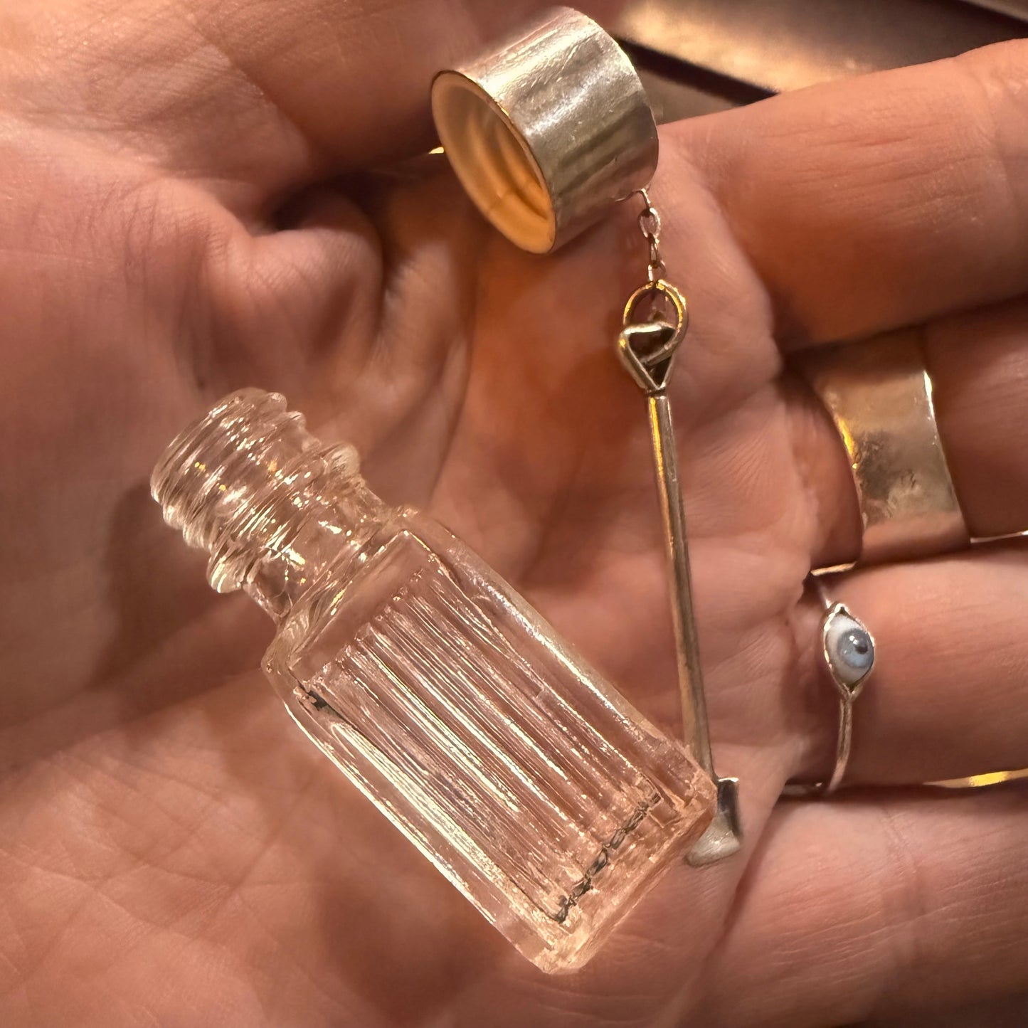 Early 1900’s Glass Vial Sterling Mini Shovel Spoon