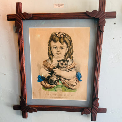 Victorian Framed { Lily and her Kittie } Lithograph