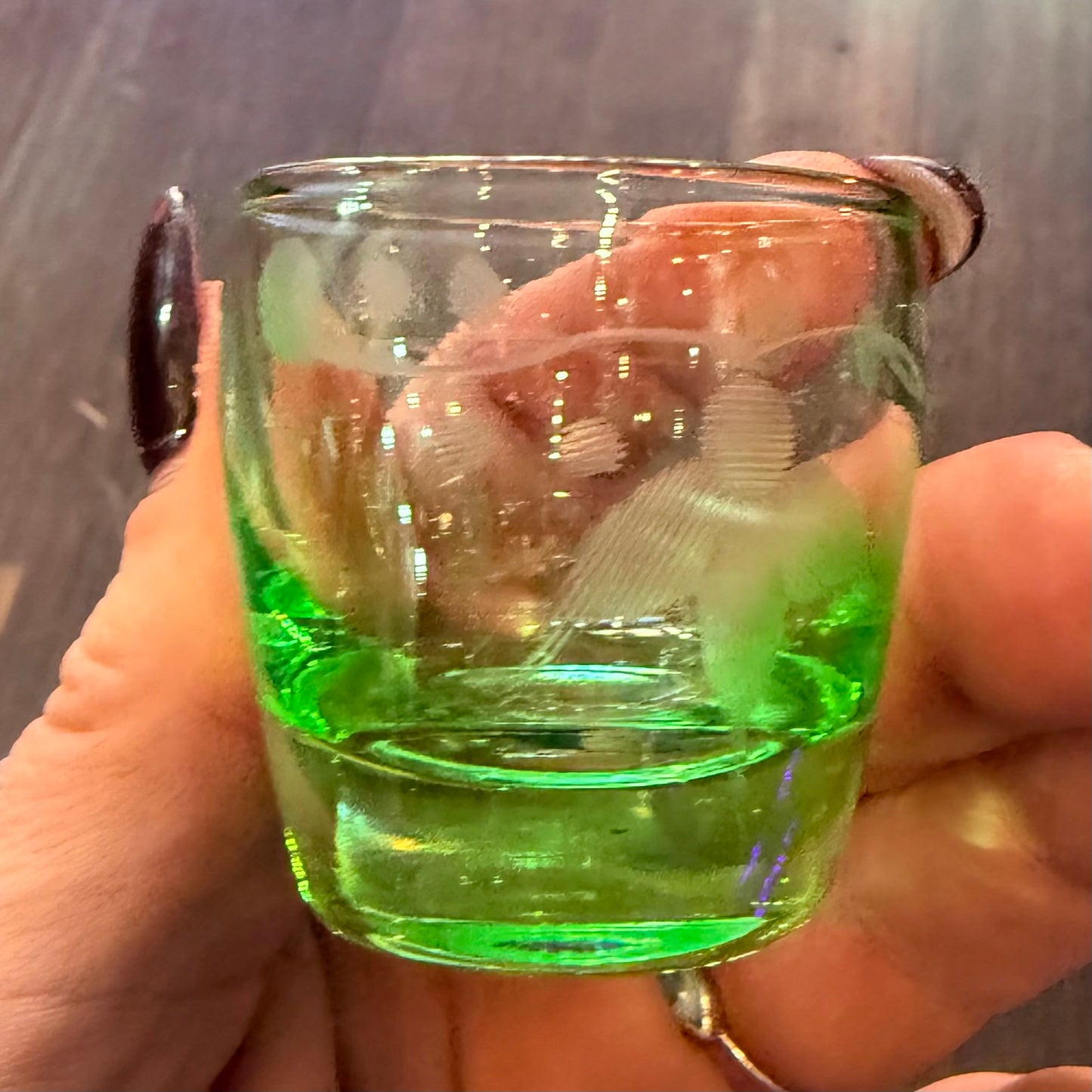 Antique Uranium Glass Set W/ Carrier