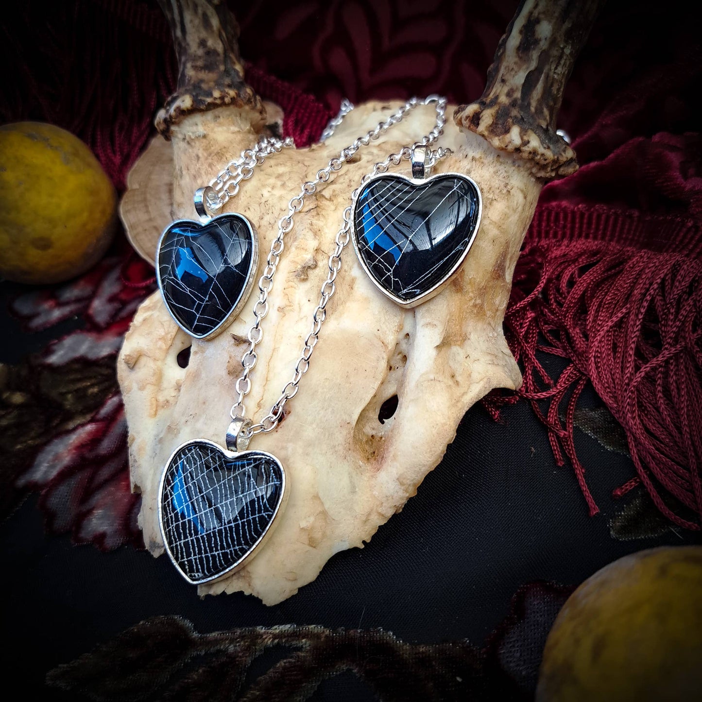 Spiderweb Heart Silvertone Necklace