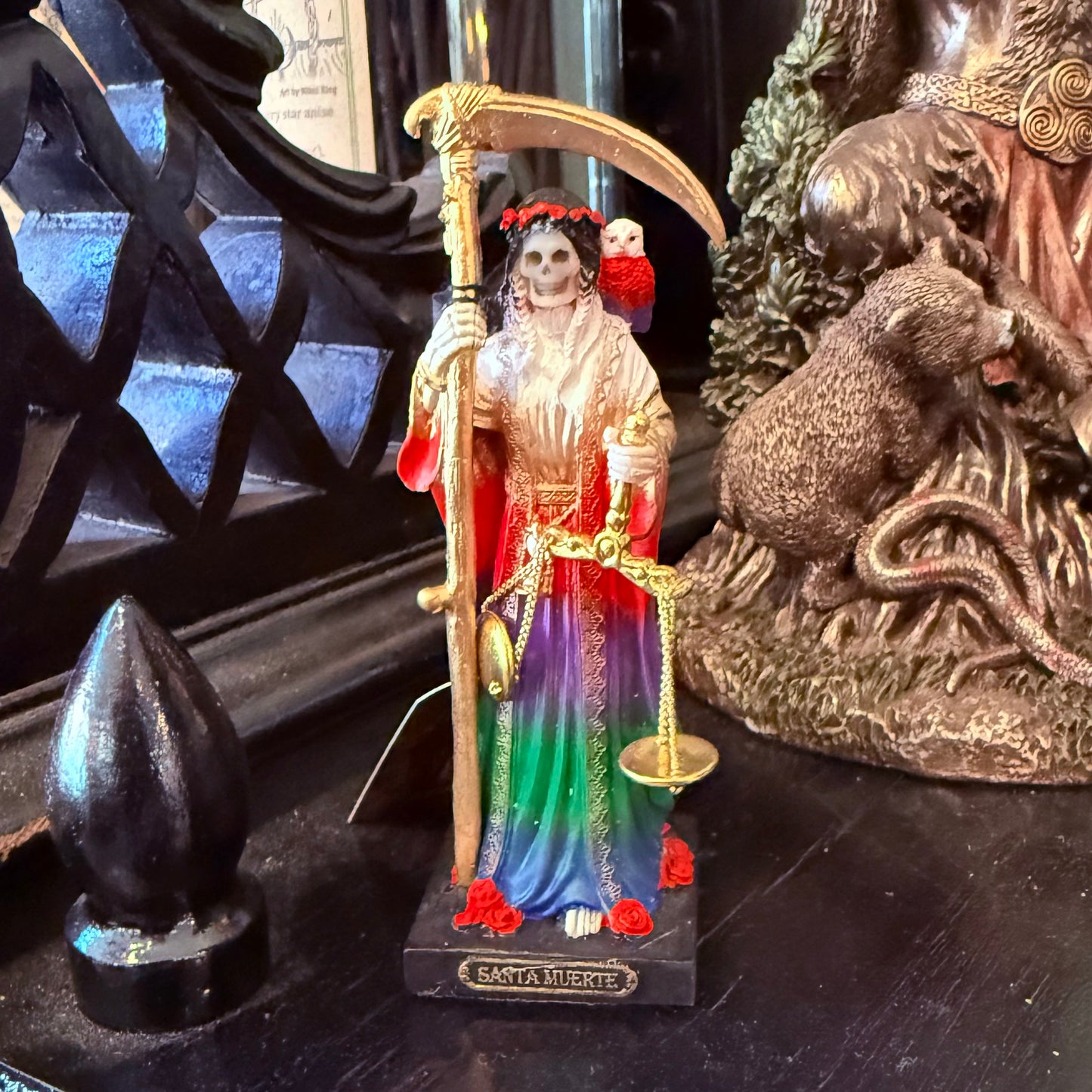 Santa Muerte Mini Altar Figure Rainbow 4”