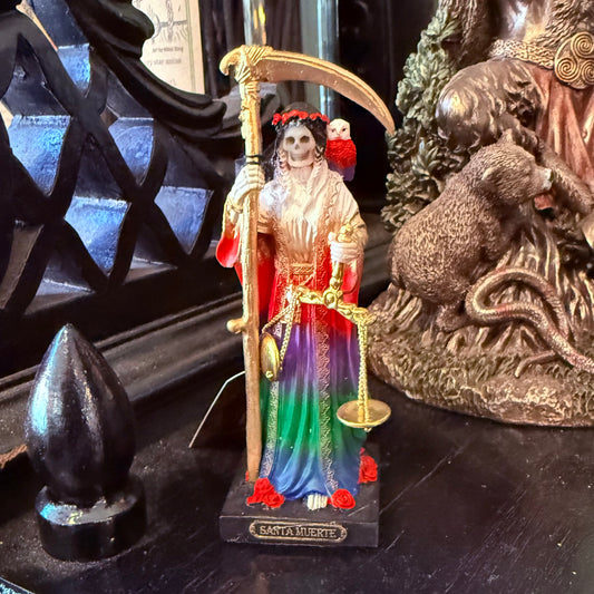 Santa Muerte Mini Altar Figure Rainbow 4”