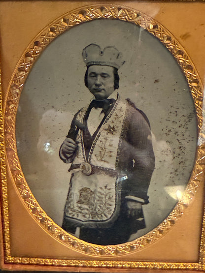 Victorian Masonic Man Tintype Angel Deer Case 1/4 Plate