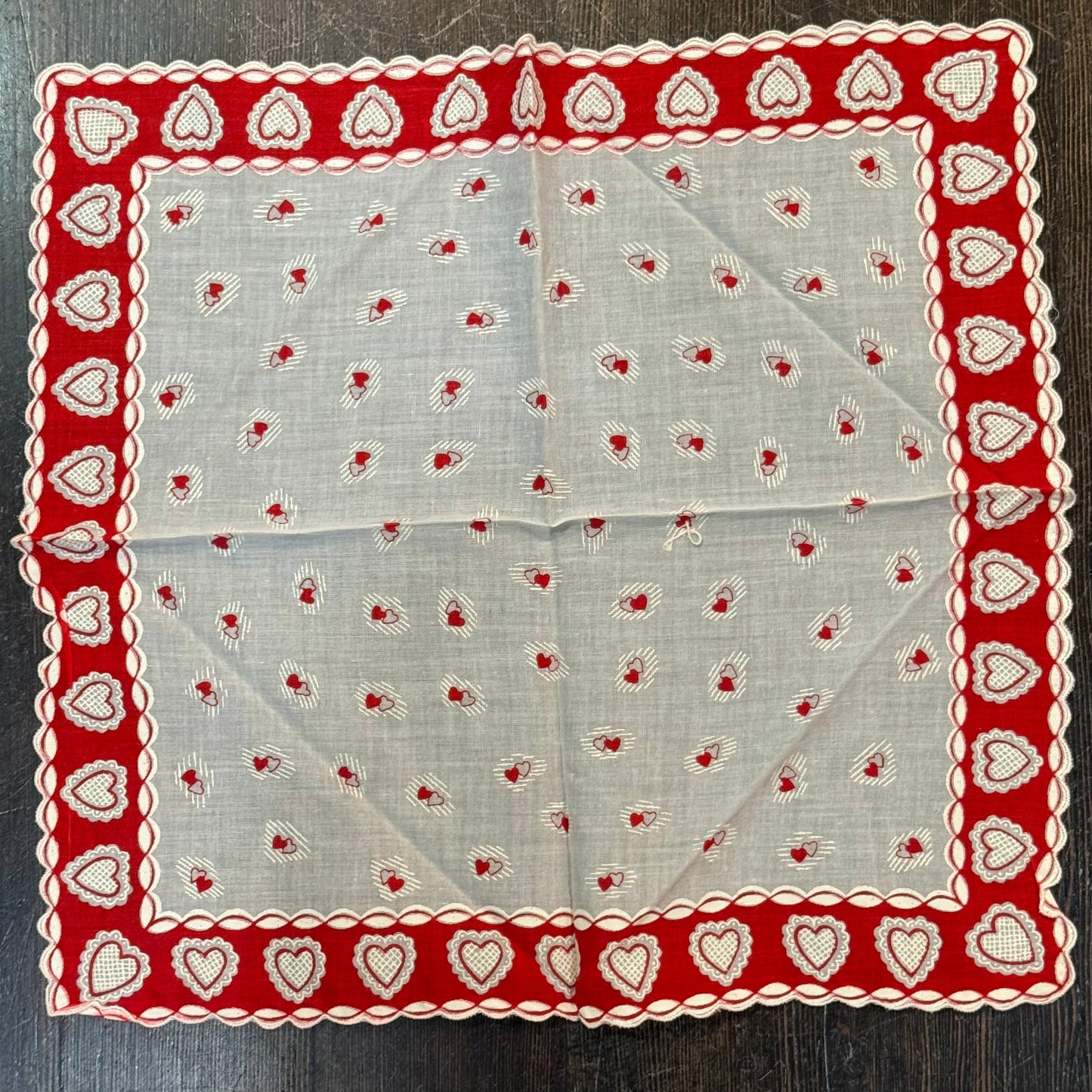 Antique Valentine Handkerchief Little Hearts