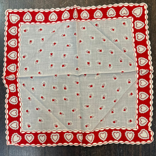 Antique Valentine Handkerchief Little Hearts
